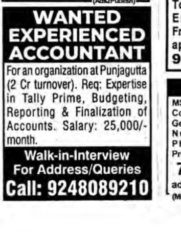 HIRING FOR EXPERIENECED ACCOUNTANT