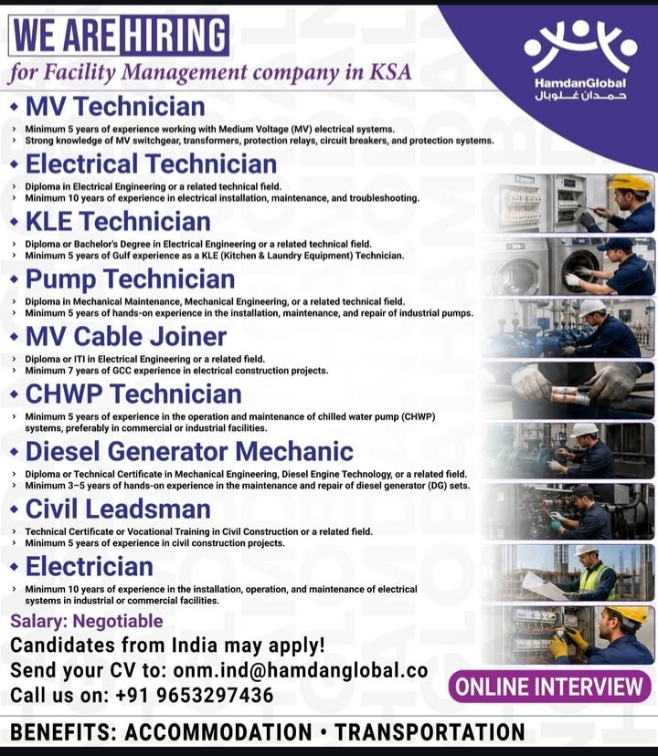 HIRING FOR FACILITY MANAGEMENT COMPANY IN SAUDI ARABIA