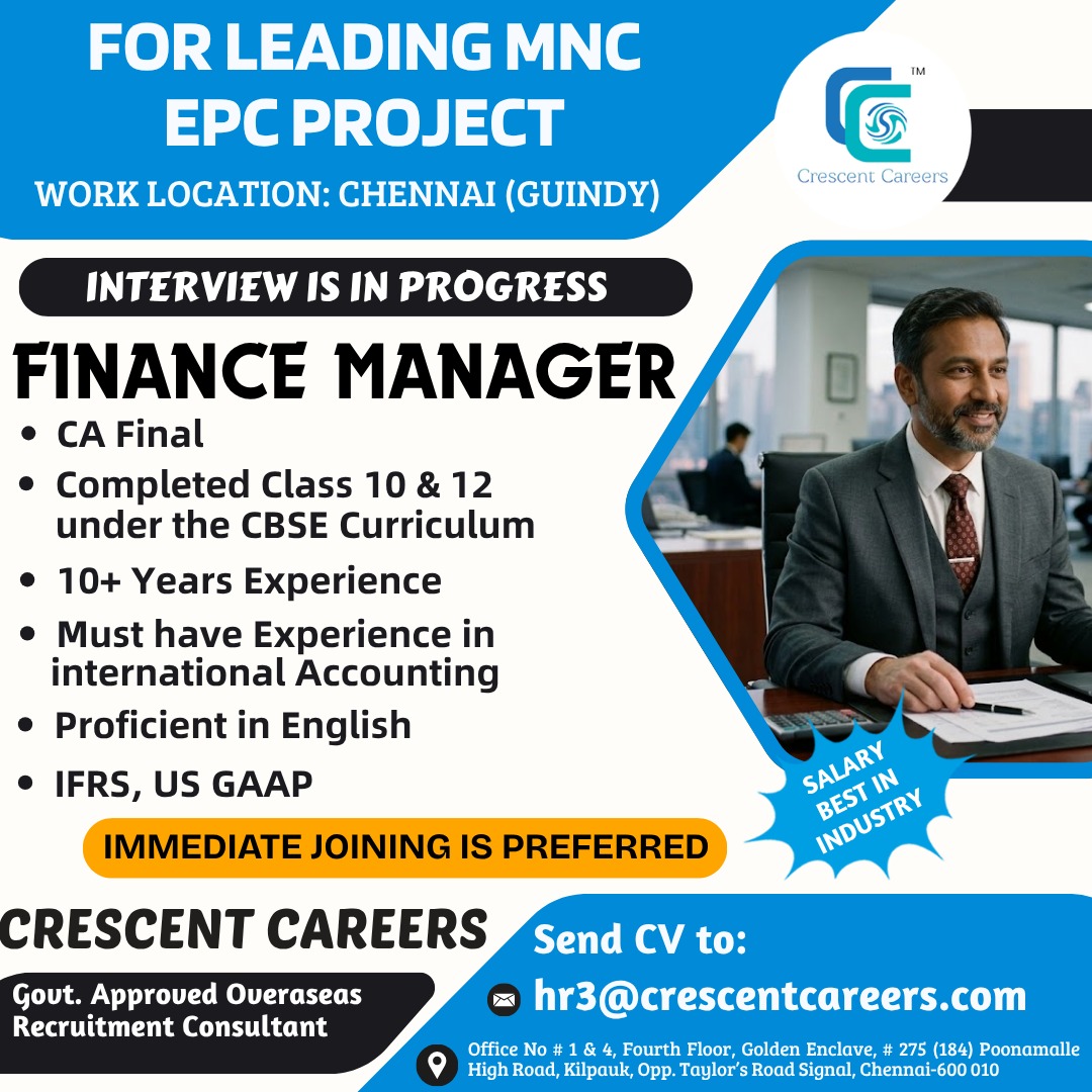 HIRING FOR FINANCE MANAGER - CHENNAI