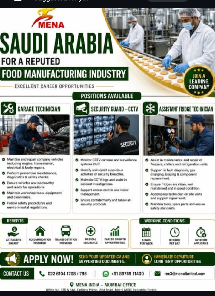 HIRING FOR FOOD MANUFACTURING COMPANY OF KSA