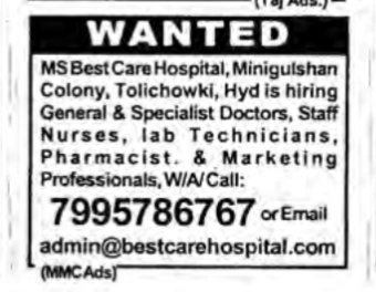 HIRING FOR HOSPITAL