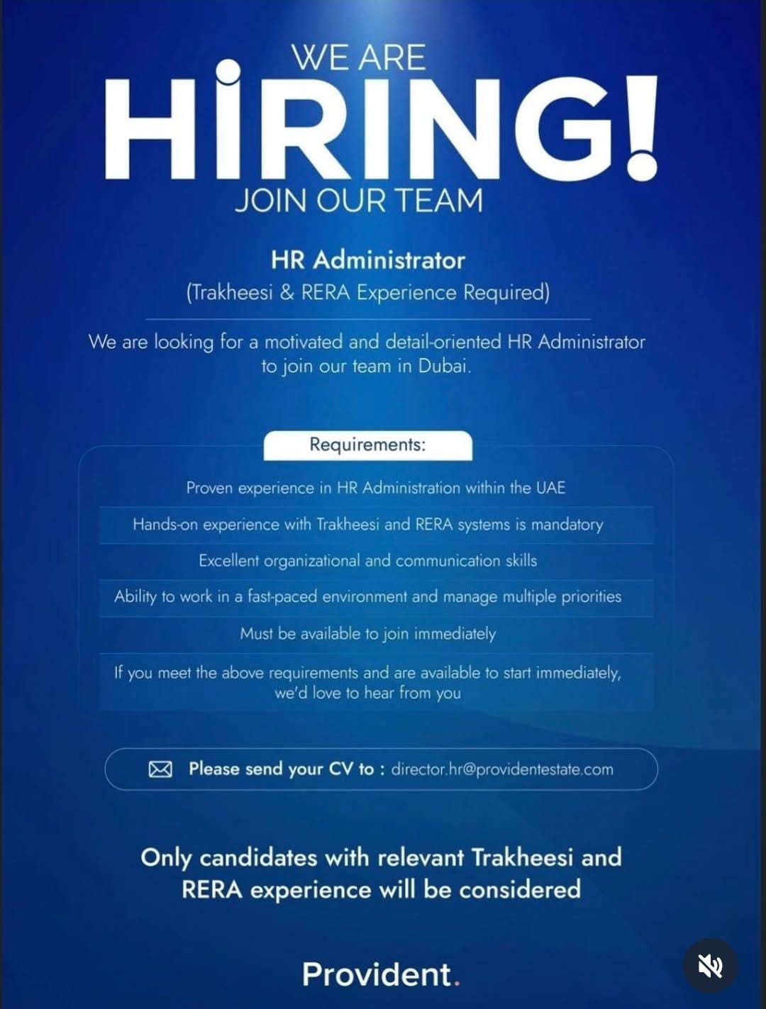 HIRING FOR HR ADMINISTRATOR IN UAE