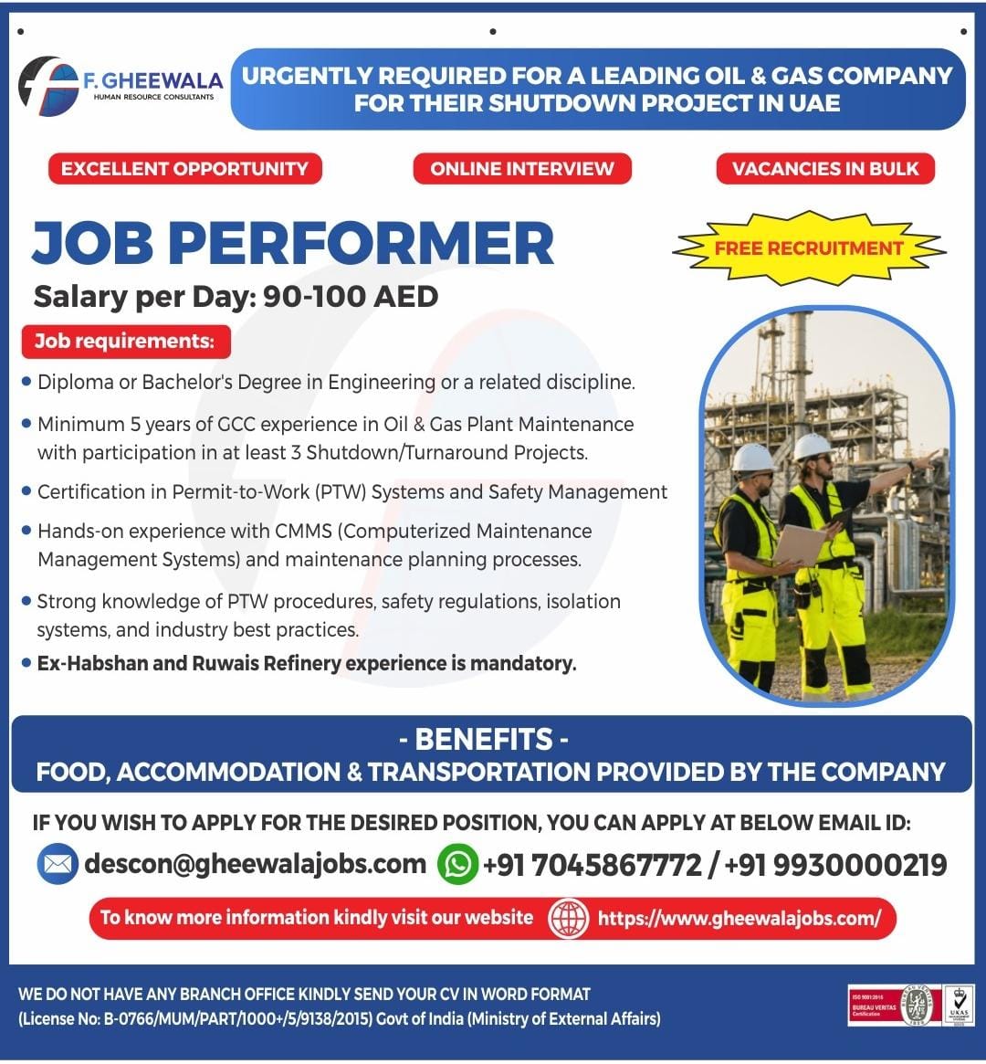 HIRING FOR JOB PERFORMER -UAE