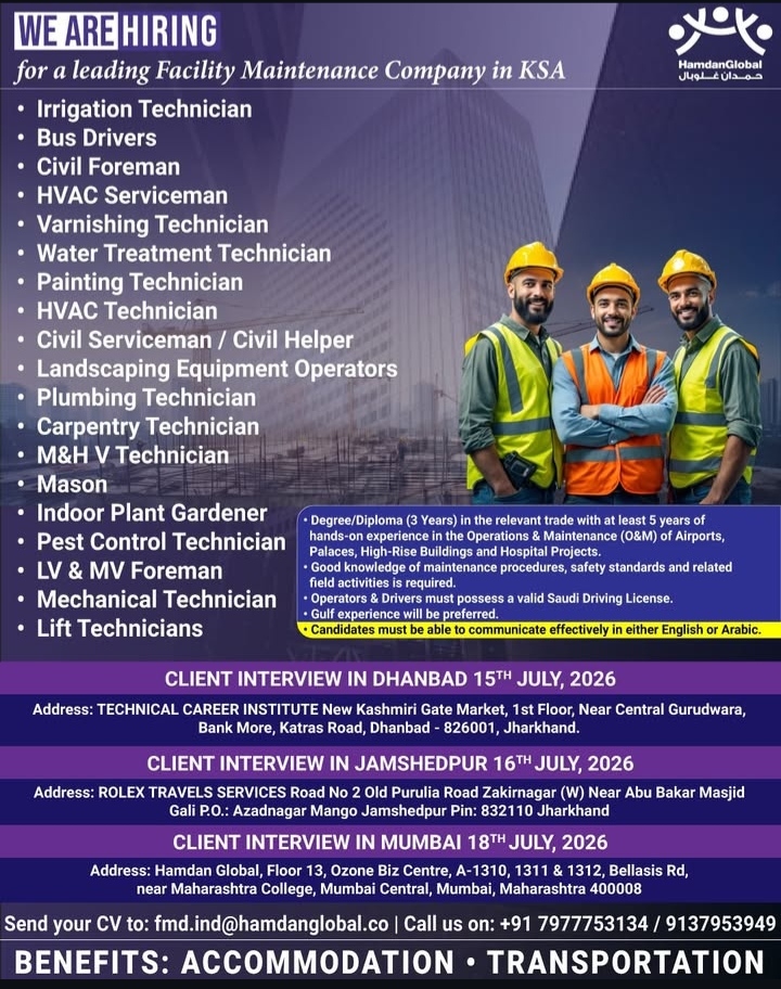 HIRING FOR KSA FACILITY MAINTENANCE COMPANY