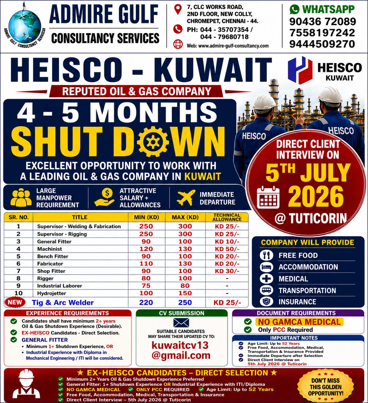 Hiring for kuwait oil and gas company