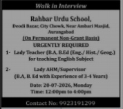 HIRING FOR LADY TEACHER - AURANGABAD