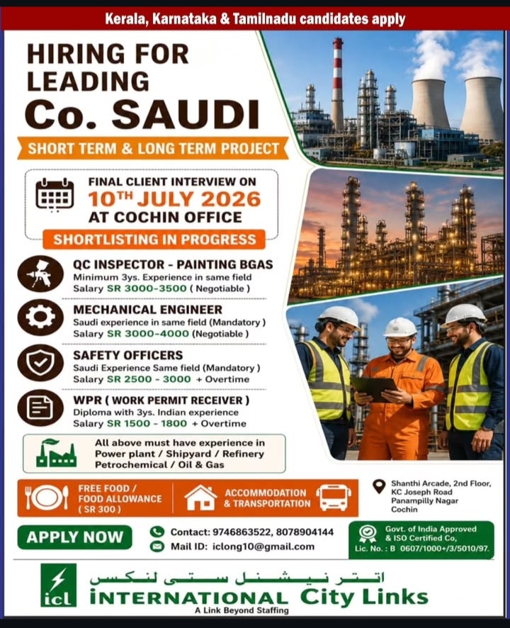 HIRING FOR LEADING COMPANY AT SAUDI ARABIA