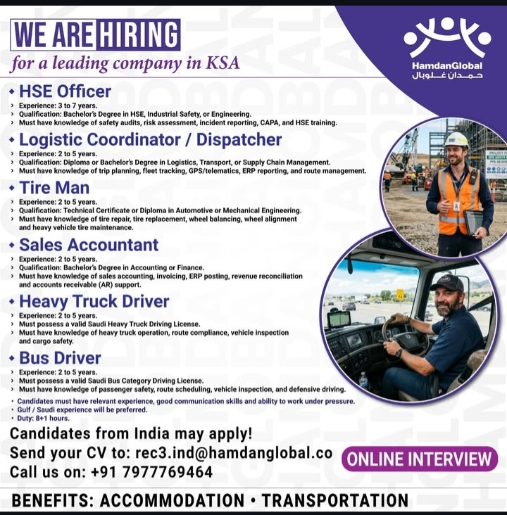 HIRING FOR LEADING COMPANY IN SAUDI ARABIA