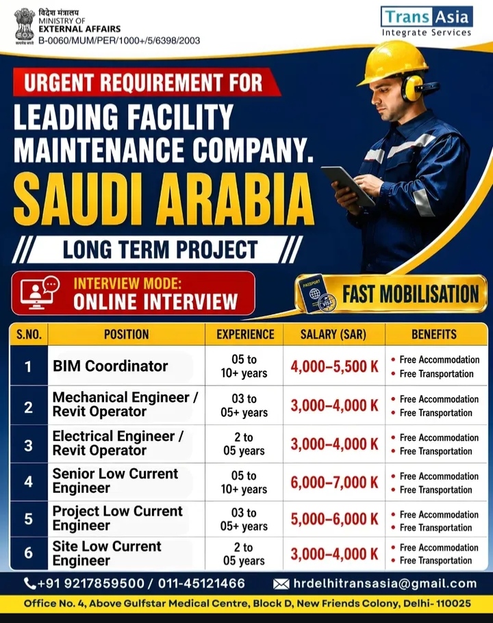 HIRING FOR LEADING FACILITY MANAGEMENT - SAUDI ARABIA