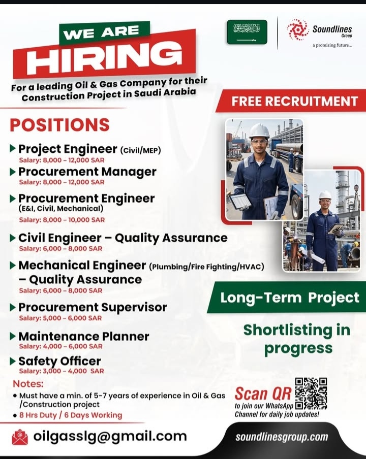 HIRING FOR LEADING OIL AND GAS COMPANY IN SAUDI ARABIA
