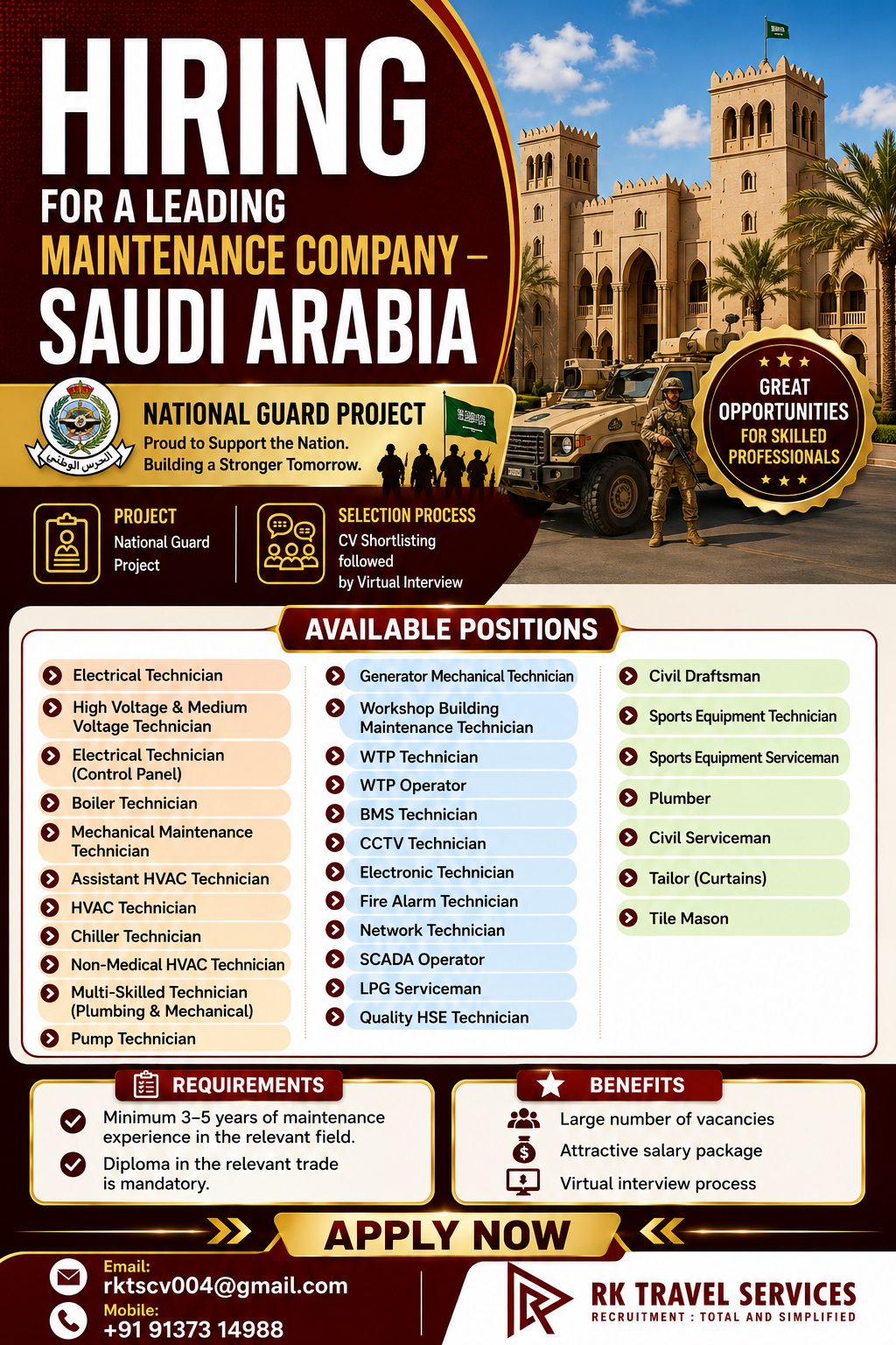 HIRING FOR MAINTENANCE COMPANY AT SAUDI ARABIA