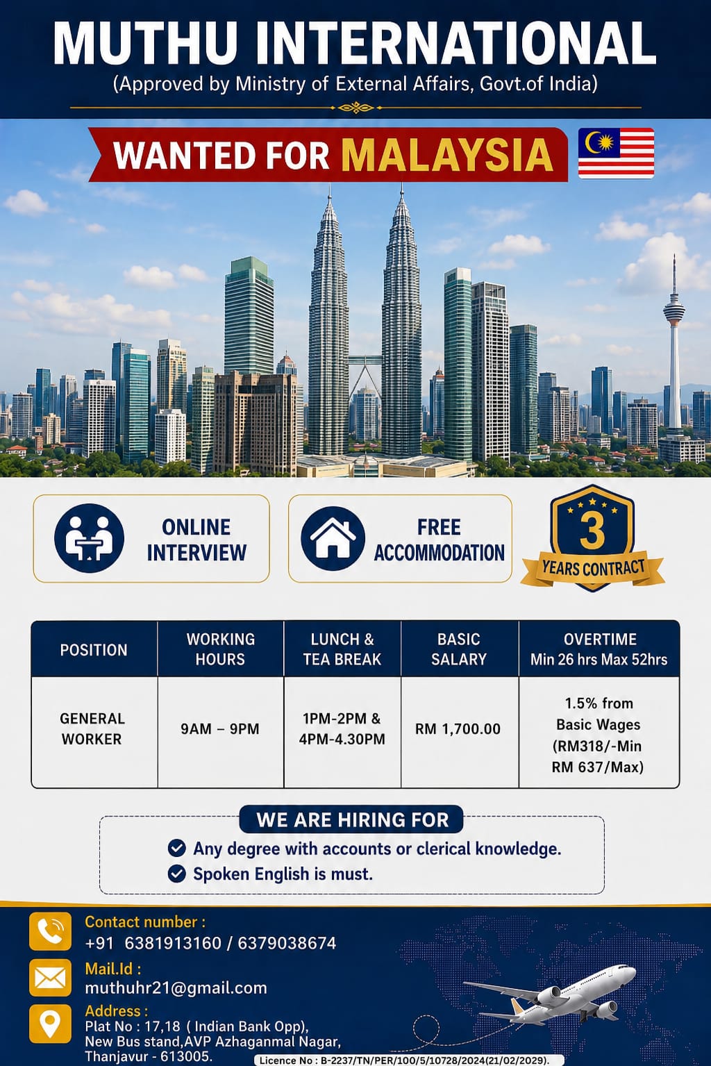 HIRING FOR MALAYSIA