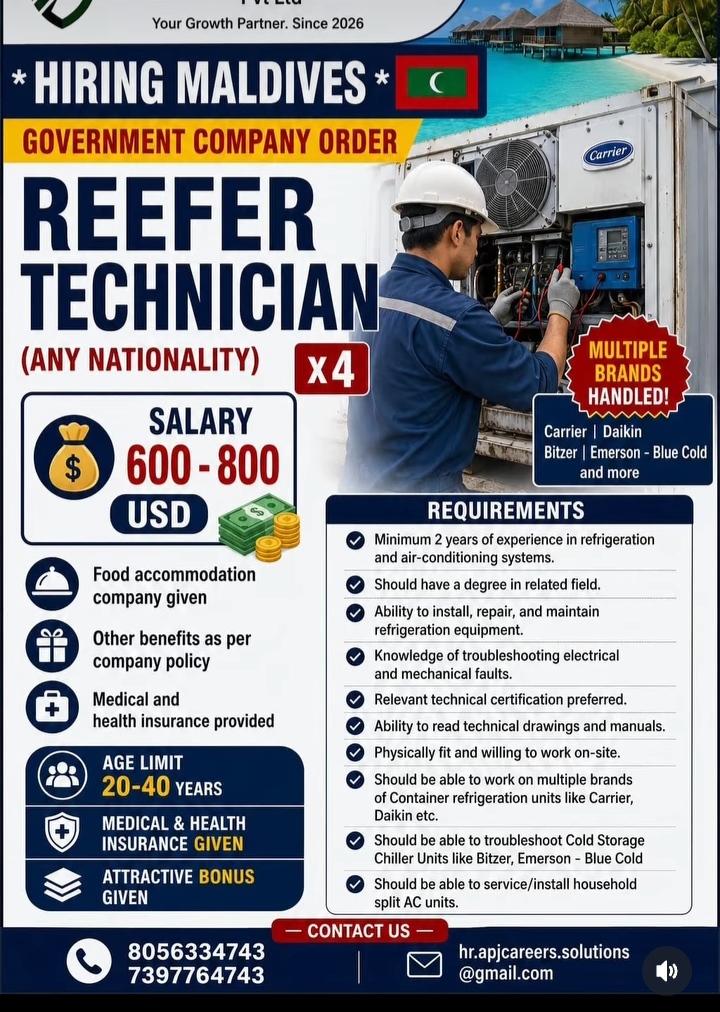 HIRING FOR MALDIVES