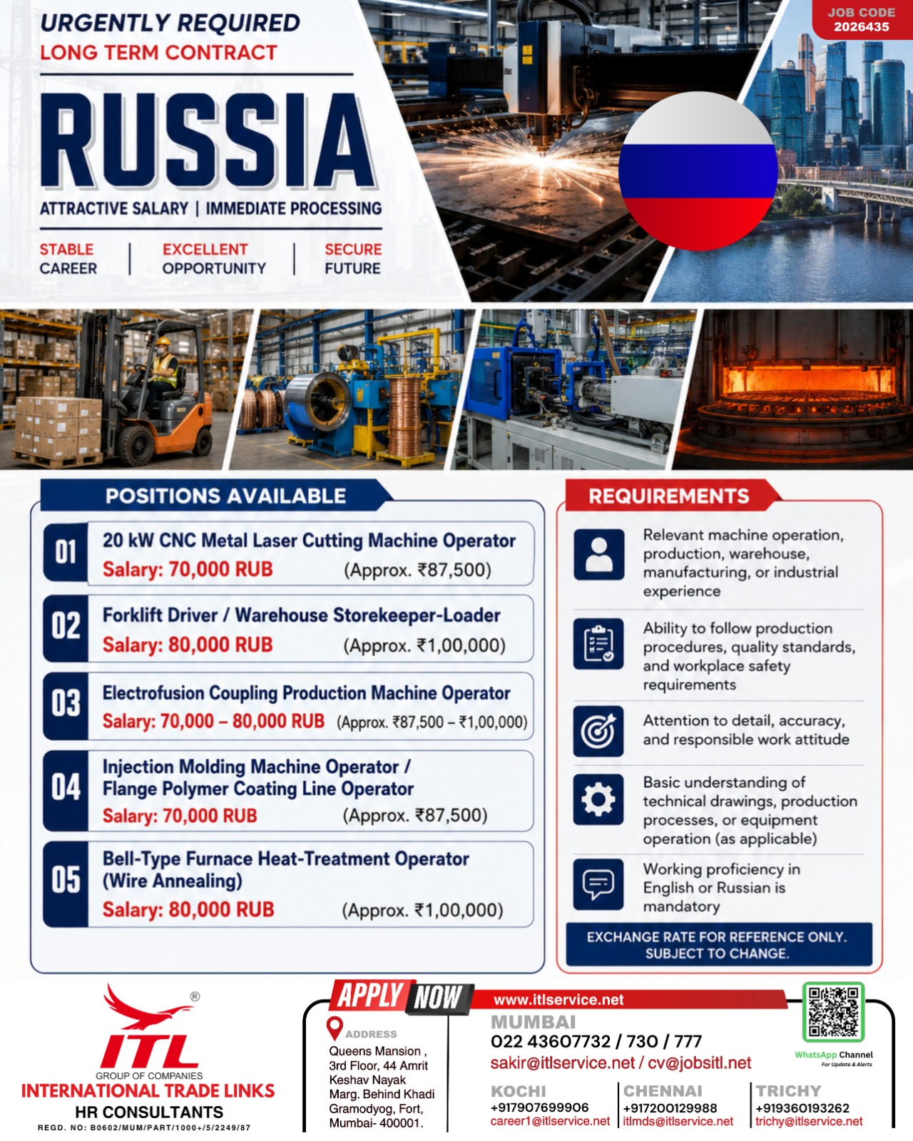 HIRING FOR MULTIPLE POSTIONS - RUSSIA