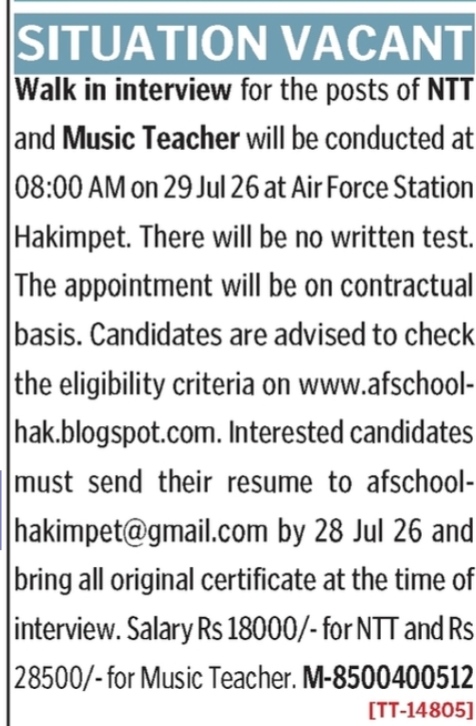 HIRING FOR NURSERY TRAINED TEACHER