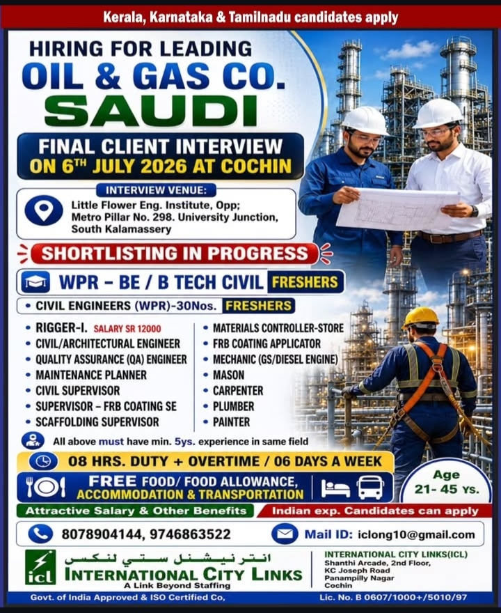 HIRING FOR OIL AND GAS COMPANY IN SAUDI ARABIA