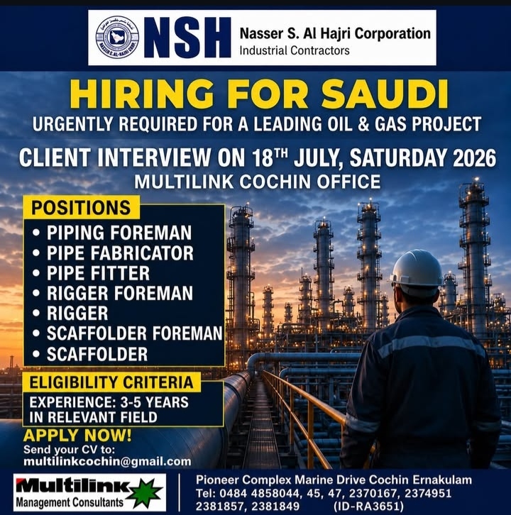 HIRING FOR oil and gas  company - Saudi arabia