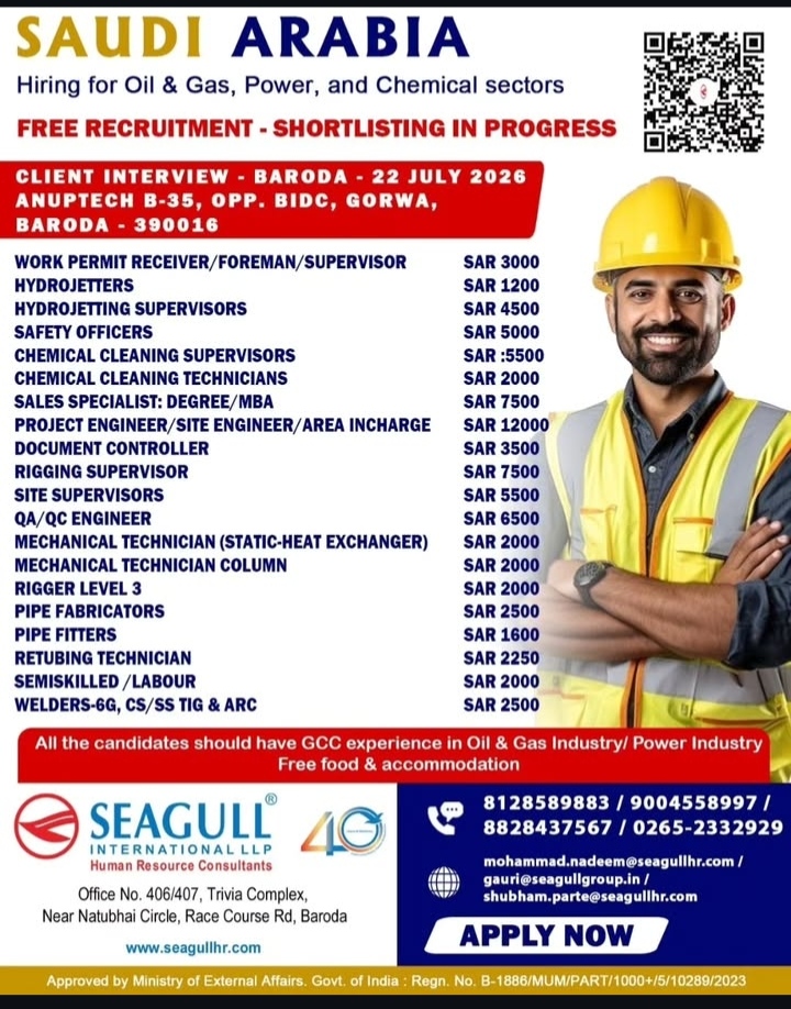 HIRING FOR OIL AND GAS COMPANY - Saudi Arabia