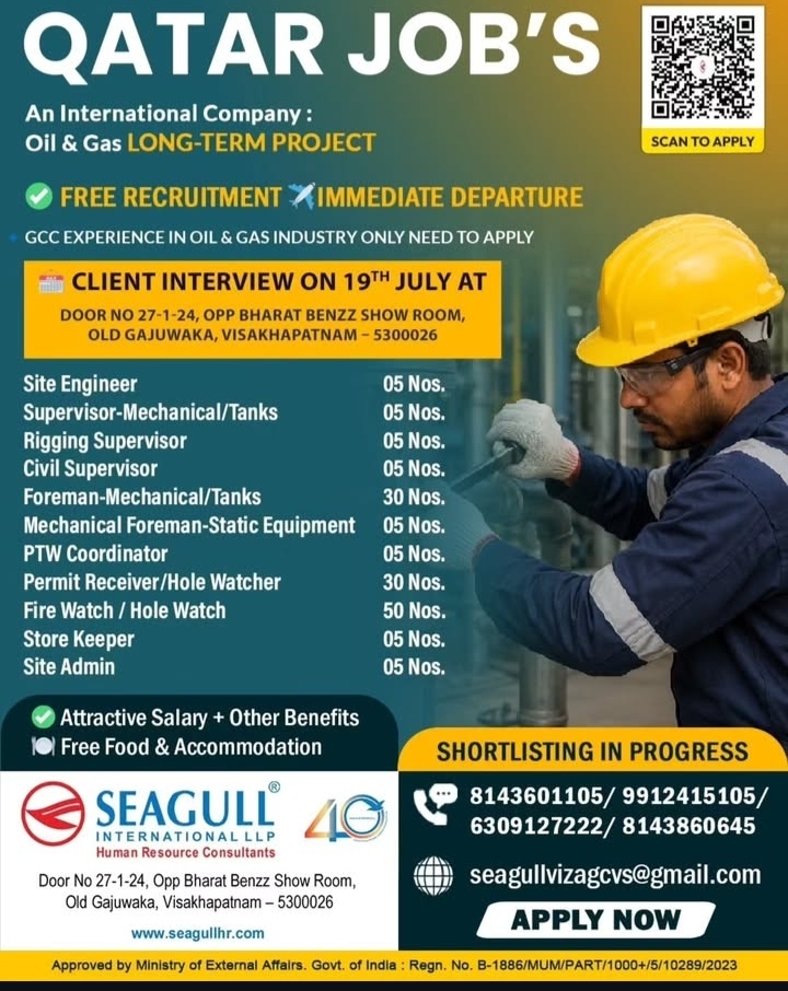 HIRING FOR OIL AND GAS LONG TERM PROJECT -QATAR