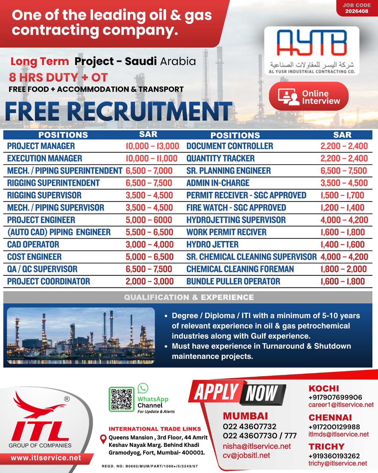 Hiring for one of the leading company of oil and gas