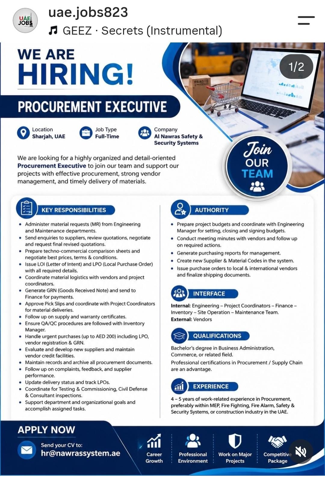 HIRING FOR PROCUREMENT EXECUTIVE - SHARJAH