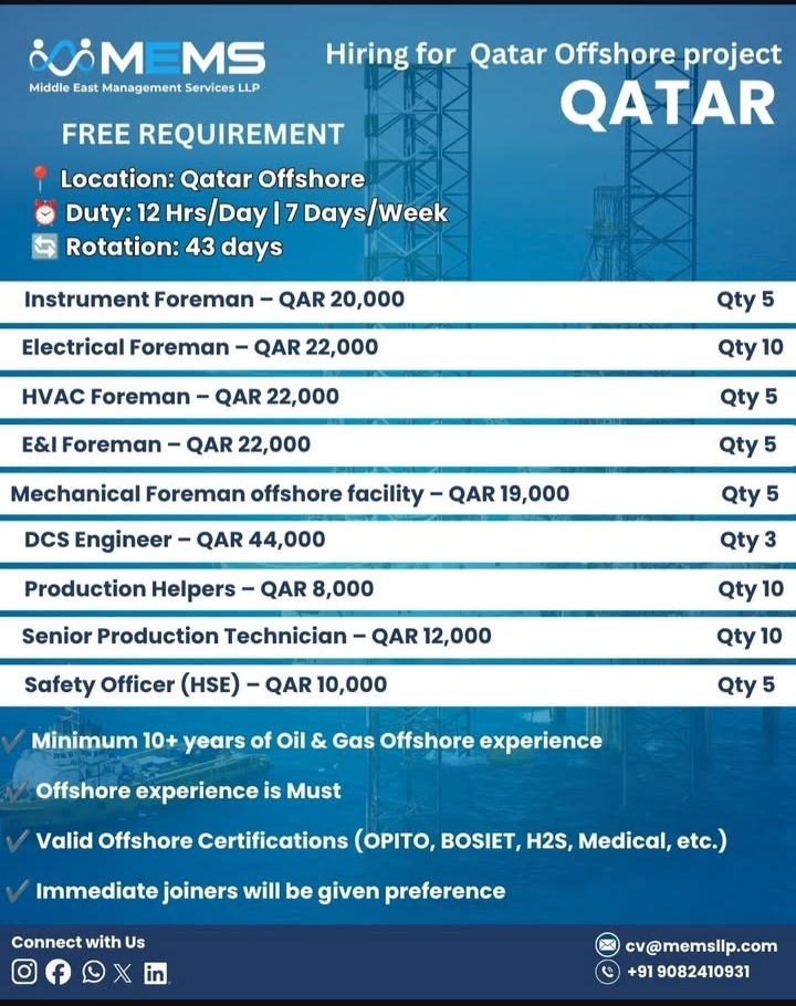 Hiring for qatar offshore project