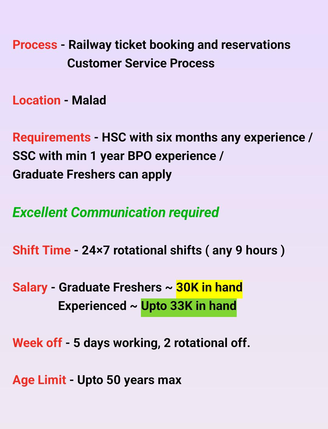 Hiring for Railway services