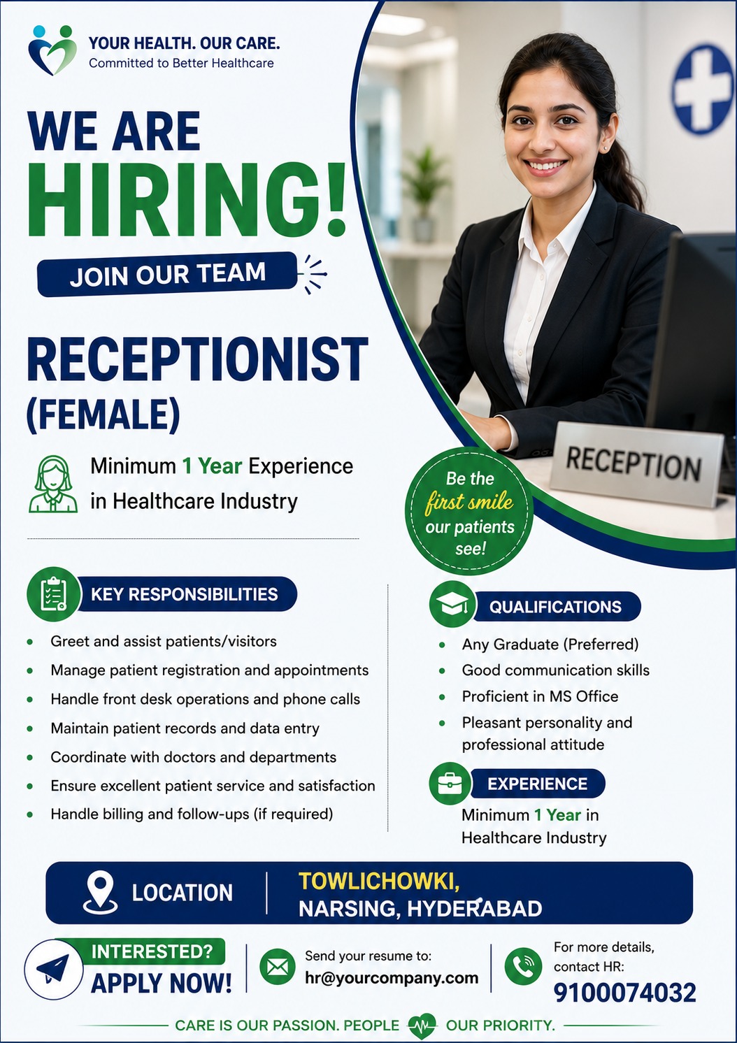 hiring for receptionist