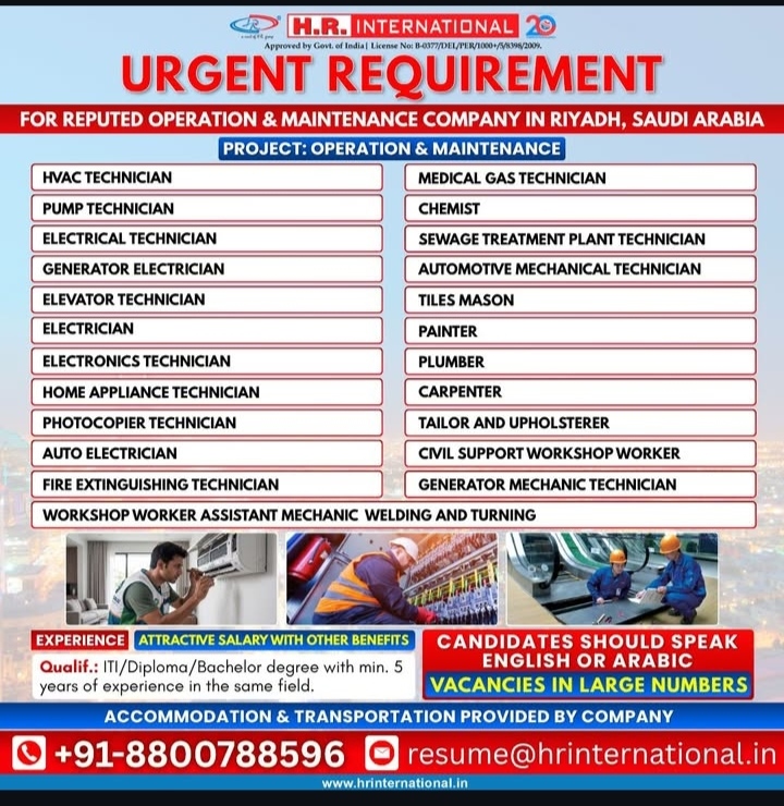 HIRING FOR REPUTED COMPANY OF RIYADH