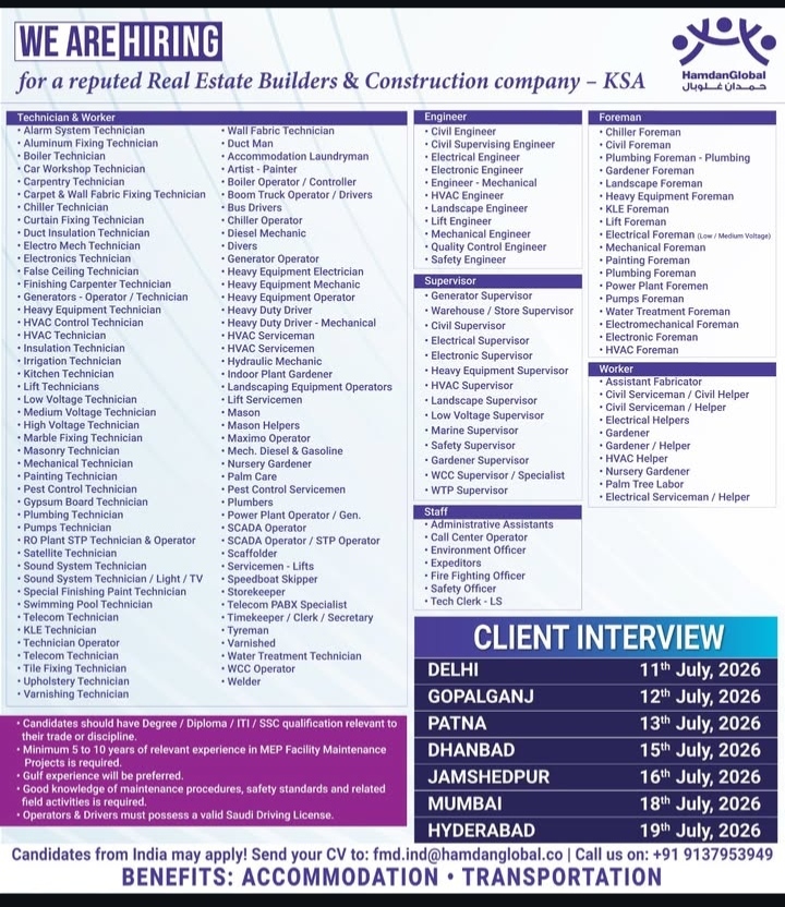 HIRING FOR SAUDI ARABIA