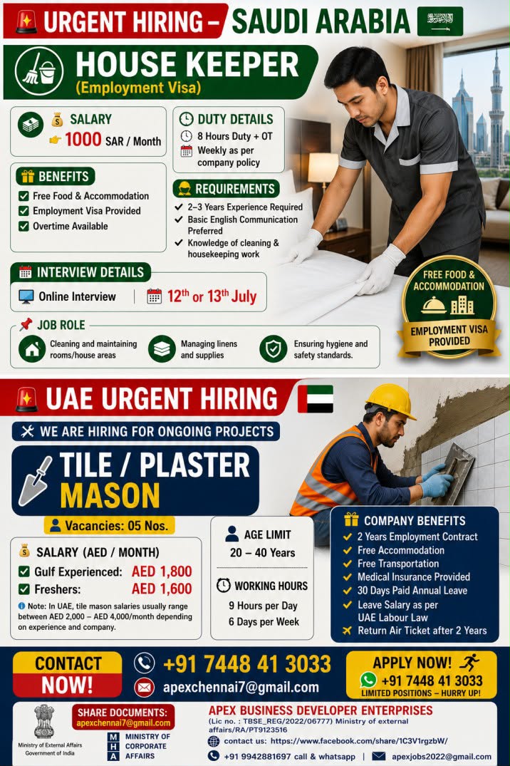 HIRING FOR SAUDI ARABIA