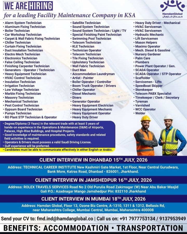 HIRING FOR SAUDI ARABIA