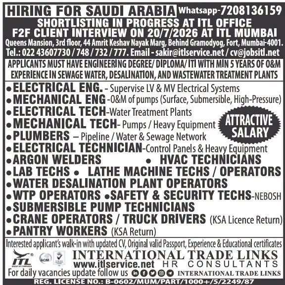 HIRING FOR SAUDI ARABIA