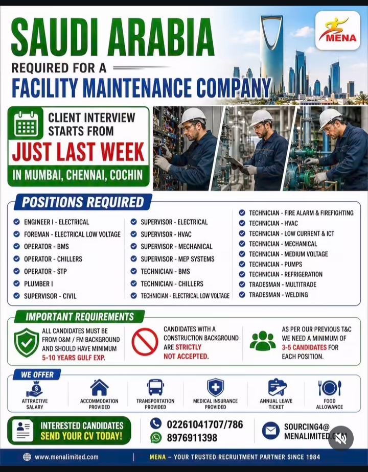 HIRING FOR SAUDI ARABIA