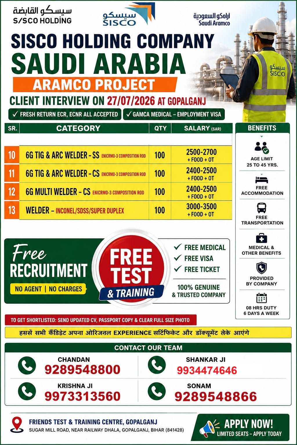 HIRING FOR SAUDI ARABIA