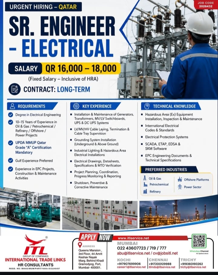 HIRING FOR SENIOR ELECTRICAL ENGINEERING- QATAR