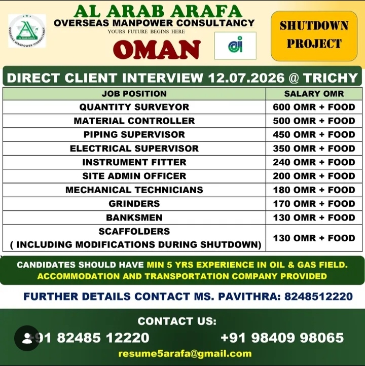 hiring for shutdown project for oman