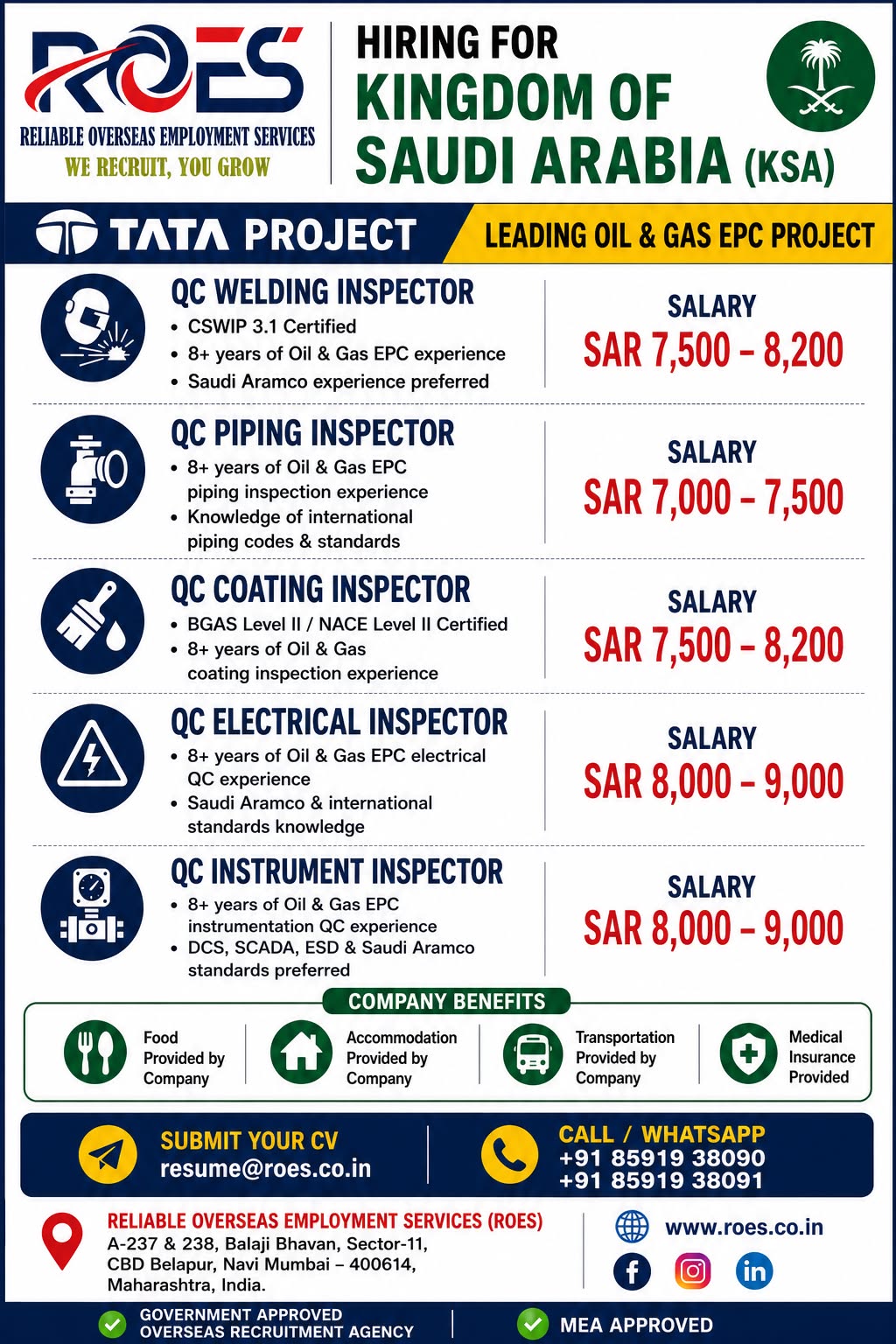 Hiring for Tata Project - Oil & Gas EPC Project (KSA)