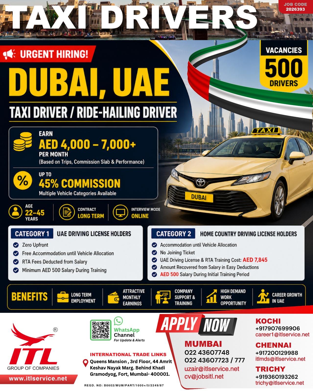 Hiring for TAXI DRIVER AT DUBAI