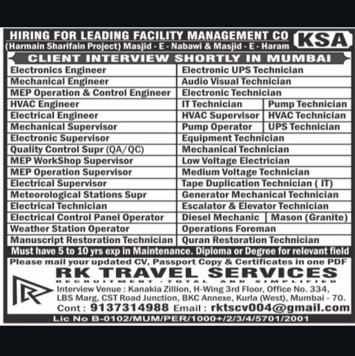 HIRING FOR TECHNICAL POSTIONS - KSA