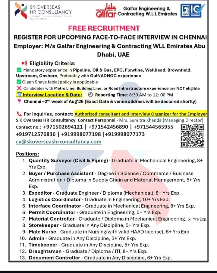 HIRING FOR VARIOUS POSTIONS - ABU DHABI