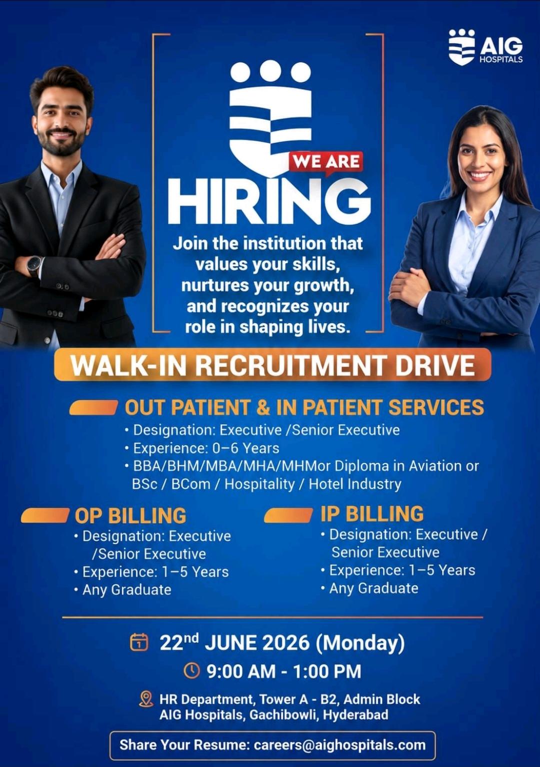 Hiring in AIG HOSPITAL