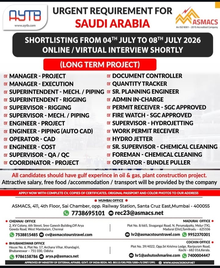 HIRING IN SAUDI ARABIA FOR LONG TERM PROJECT