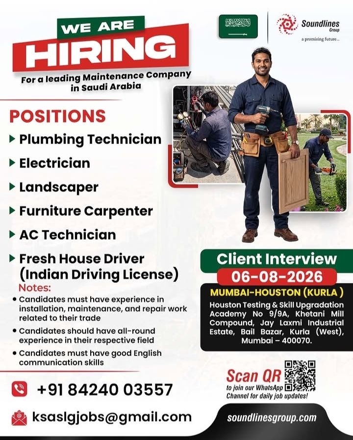 🇸🇦 Hiring Now: Maintenance & Driver Jobs in Saudi Arabia