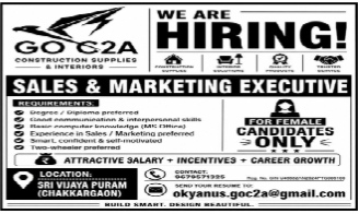 Hiring: Sales & Marketing Executive