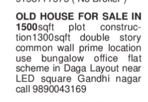 HOUSE FOR SALE - GANDHI NAGAR