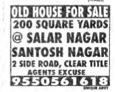 HOUSE FOR SALE - SANTHOSH NAGAR