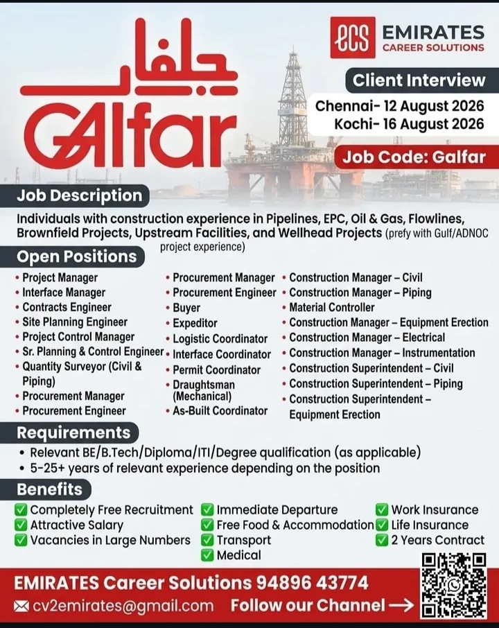 Huge Hiring Alert: Galfar Gulf Client Interview in India