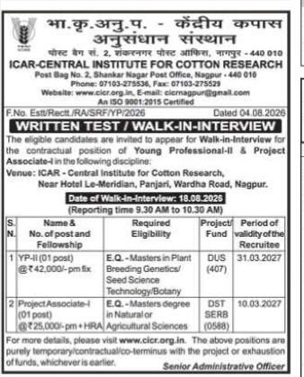 ICAR-CICR Nagpur Walk-In-Interview Notification 2026