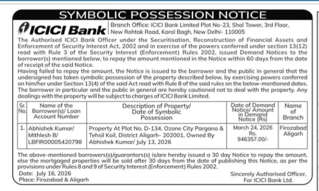 ICICI Bank Symbolic Possession Notice